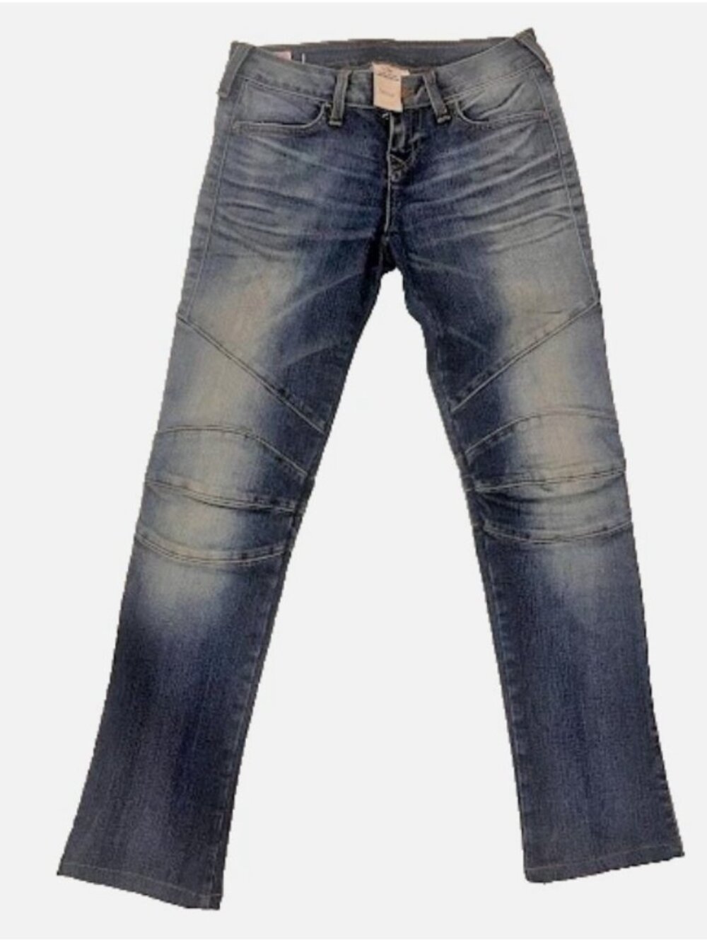 Women TRUE RELIGION Moto Biker Jeans 26 Fits 30x28 Indigo Stretch Skinny